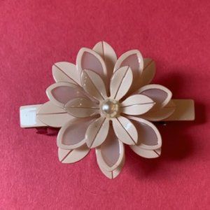 Cream acrylic flower hair barette with faux pearl